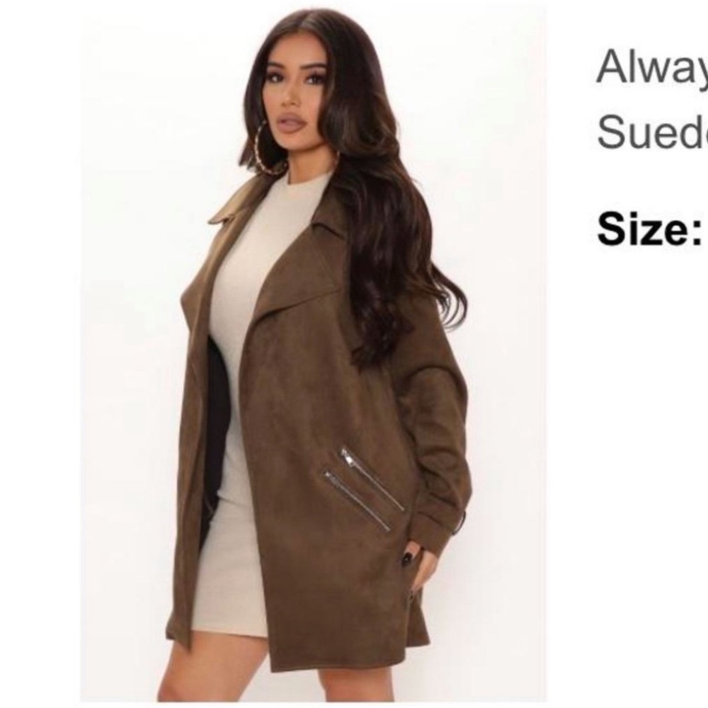 Always On The Go Faux Suede Jacket - Olive XS Long Coat Green Trenchcoat